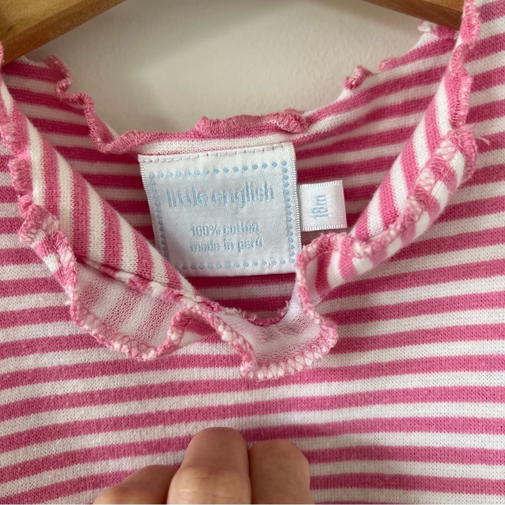 Little English Bubble girls pink white stripe ruffle cap sleeve 18 months - Picture 3 of 4